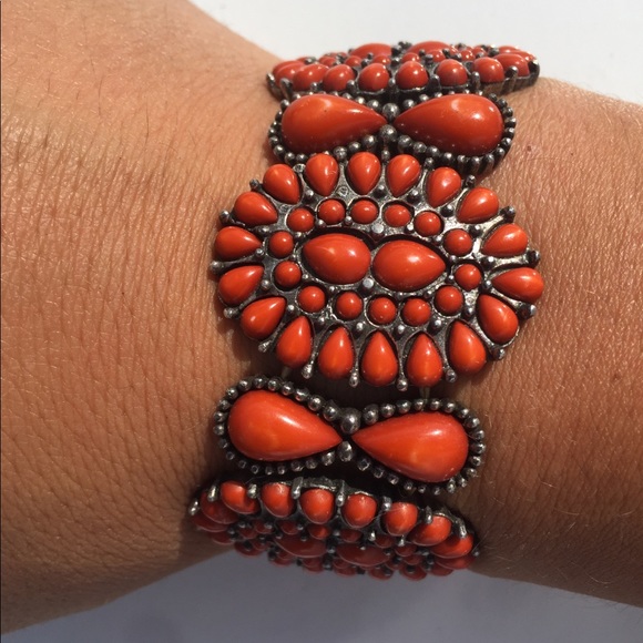 Vintage Very Rare Ox Blood Coral Silver Bracelet - Picture 4 of 8